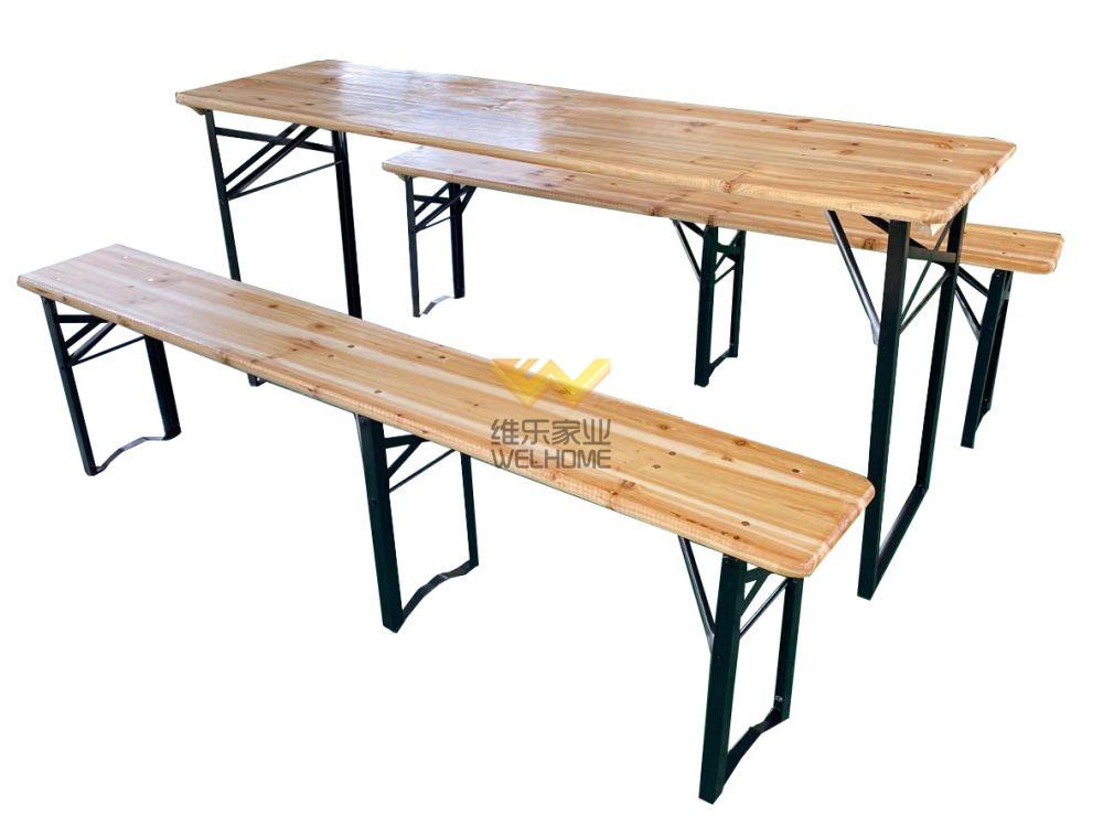 Outdoor wooden foldable table and bench garden beer table set 